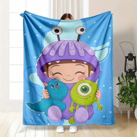 Cute Cartoon Monster Flannel Blanket Soft Cozy Lightweight Warm Throw