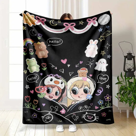 Kawaii Doodle Flannel Blanket Soft Throw
