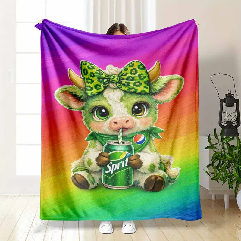Rainbow Animal Flannel Blanket Soft Fleece Throw 30x40