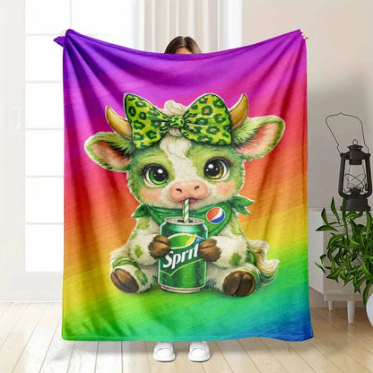 Rainbow Animal Flannel Blanket Soft Fleece Throw 30x40
