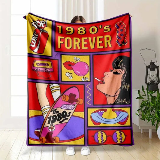 Retro Pop Art Flannel Blanket 80s Nostalgia 60x80in Adult Throw