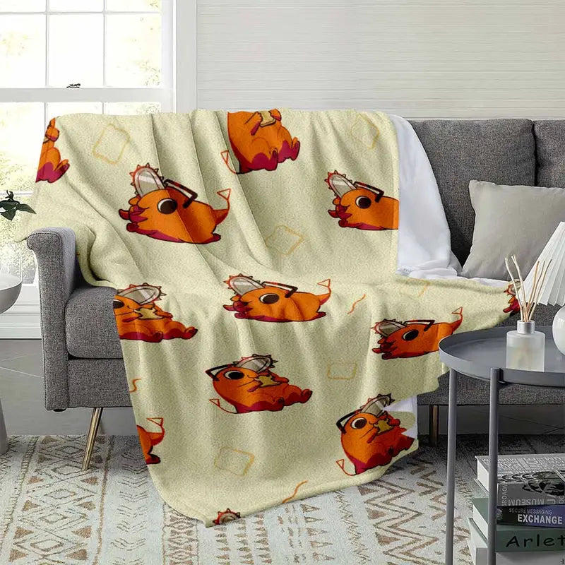 Cute Cartoon Orange Demon Pup Flannel Blanket, Plush Cozy - image 3