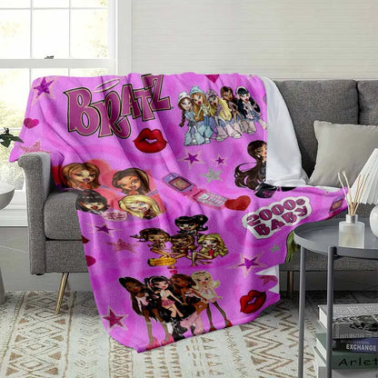 Y2K Fashion Doll Flannel Throw Blanket Pink Retro Print - image 3