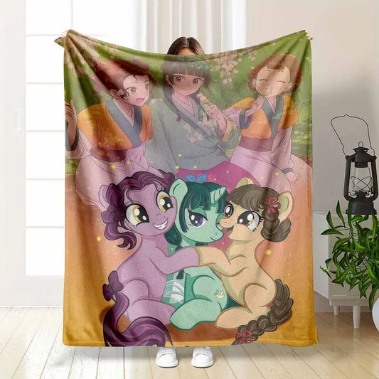 Anime Girls & Pony Friends Flannel Blanket