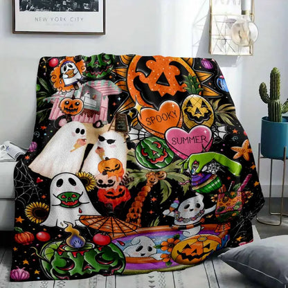 Halloween Flannel Blanket, Spooky Ghost Pumpkin - image 2