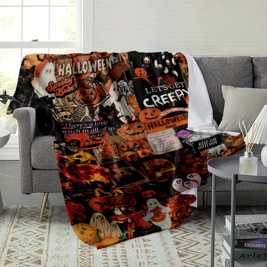 Vintage Spooky Halloween Flannel Blanket Soft Warm Throw for Sofa and Bed - image 3