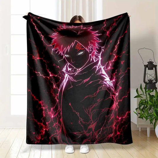 Anime Style Floor Mat with Glowing Red Lightning Warrior Print, Soft Durable Flannel, Multiple Sizes