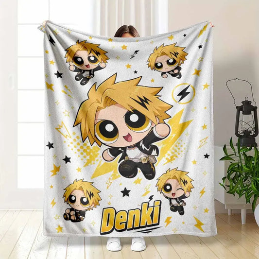 Electric Yellow Lightning Boy Flannel Throw Blanket, Soft Plush Anima