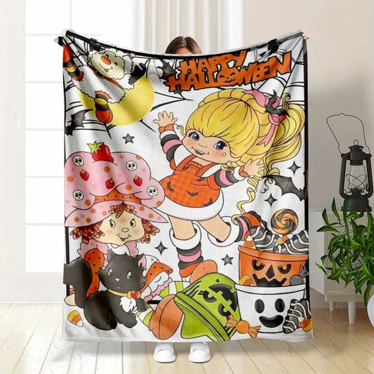 Cartoon Halloween Flannel Blanket, Soft Plush Throw 60x80 in