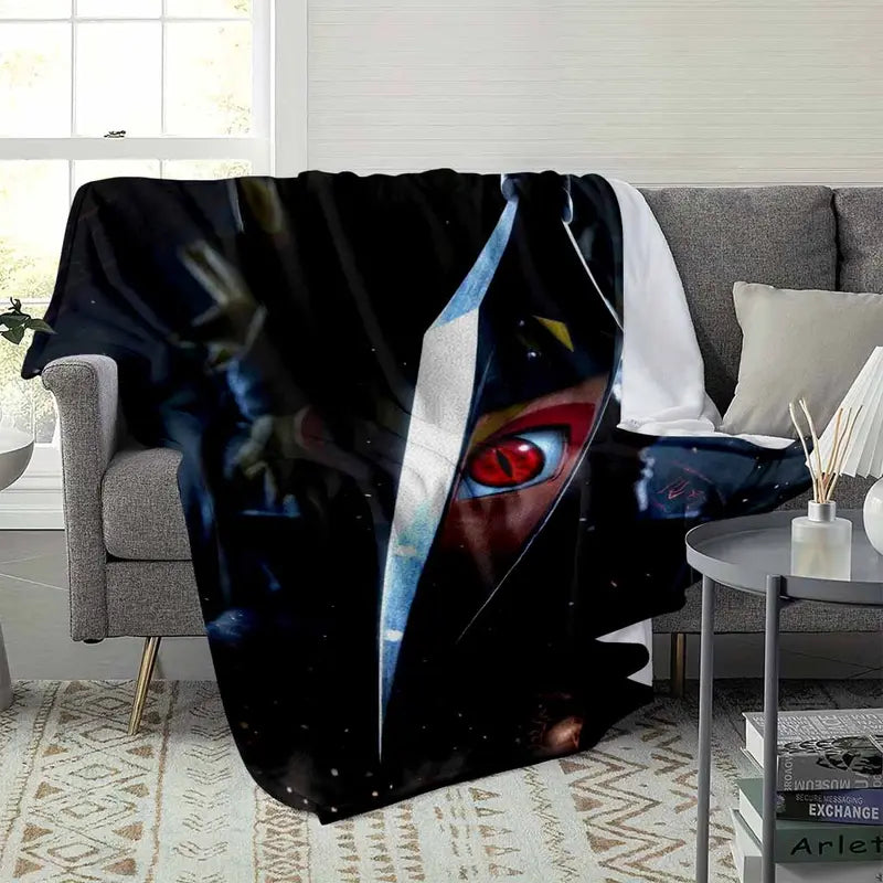Anime Ninja Flannel Blanket with Red Eye Warrior Print - Soft Lightweight Plush Throw for Sofa and Bed - image 3