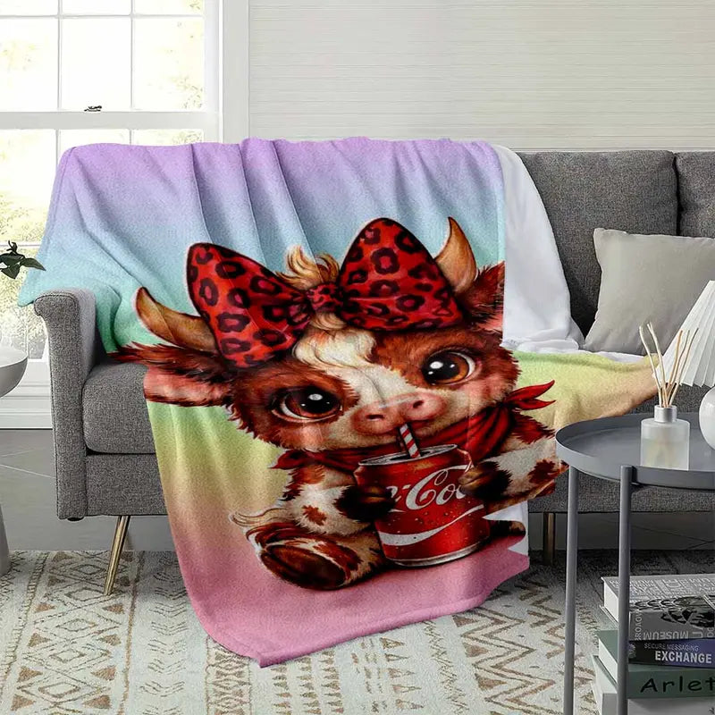 Cow Print Plush Blanket - Soft Fleece Bedding for Home Decor & Kids - image 9