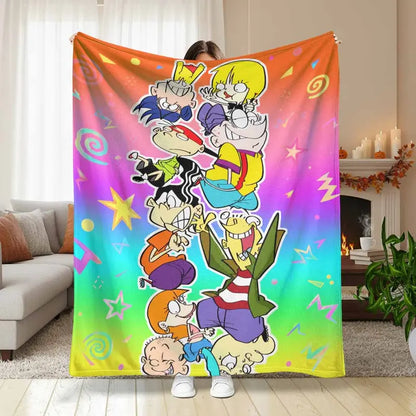 Retro Cartoon Friends Flannel Blanket - Soft Lightweight Plush Throw for Home & Outdoor