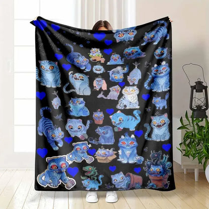 Whimsical Blue Cheshire Cat Flannel Blanket - Ultra Soft Lightweight Bed Throw