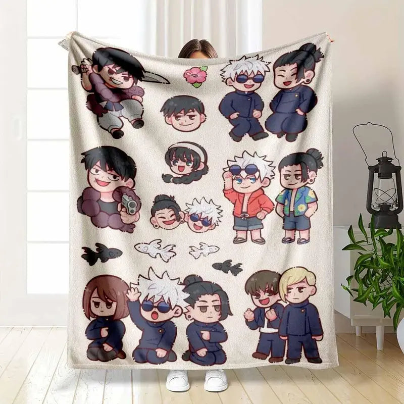 Jujutsu Kaisen Hidden Inventory Chibi Flannel Blanket Soft Cozy Anime Throw